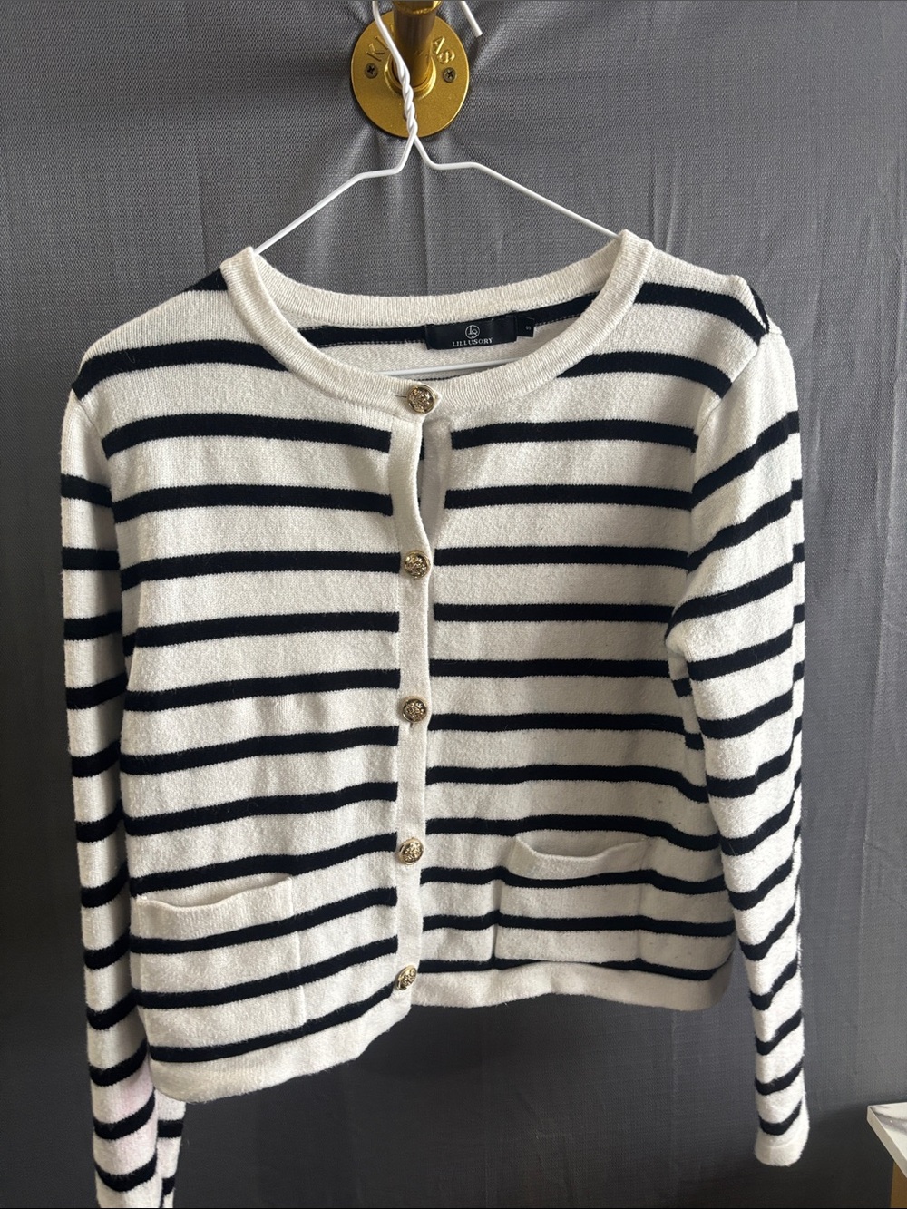 Lilly Pulitzer Cream and Black Striped Button-Front Cardigan